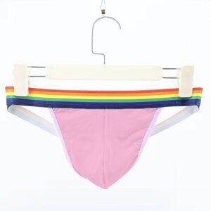 1pc Men's Briefs with Rainbow Belt - Solid Color Comfort Fit Underwear XL